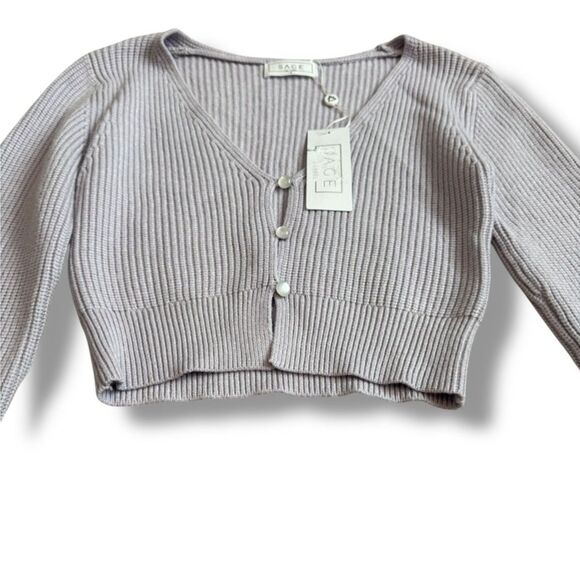 Sage The Label NWT Ribbed Knit Cropped Button Cardigan Long Sleeve Women's Small - Picture 3 of 7